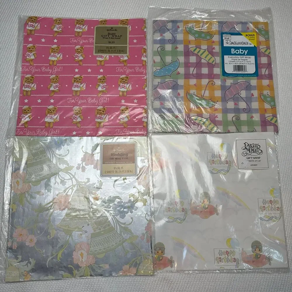 Mix Lot of Vintage GIFT WRAP WRAPPING PAPER - Birthday - Baby Shower - RETRO